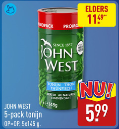 klik op dit plaatje voor een vergroting en voor vergelijkbare aanbiedingen gerelateerd aan
john west tonijn in blik 5 elders pack since thon water naturel natural high john west tonijn in blik 5 elders pack since thon water naturel natural high