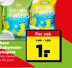  35 biologisch bio organic baby mais fingers vingers zakken zak 