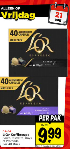  douwe egberts l or koffiecups 6 40 vrijdag 00 aluminium capsules maxi pack espresso forza ristretto onyx profondo pak stuks 9 99 pakken 