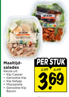  kip maaltijd salades caesar gerookte ketjap mozzarella bacon stuk 3.99 