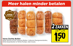  2 6 150 minder bakkerij verse zachte bollen witte bruine fijn volkoren meergranenbollen sesambollen puntjes zak stuks zakken 