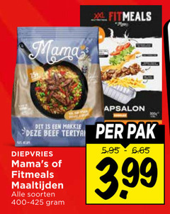  25 mama xxl makkie kapsalon beef pak diepvries maaltijden soorten 400-425 3.99 