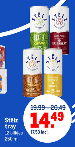  stelz hard seltzer 5 12 69 250 tea iced alcohol infused sparkling water with hint raspberry natural tee peach mango tray blikjes ml 