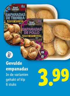  6 alma latina 6x empanadas pastries with beef spicy pollo chicken gevulde gehakt kip stuks 3.99 