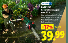  5 20 park online parkside accu takkenzaag steel kettingsnelheid sec lengte cm diameter tak toebehoren 