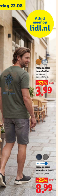  46 100 lidl.nl esmara men heren shirt katoen maten xl 5.99 3.99 online korte broek 