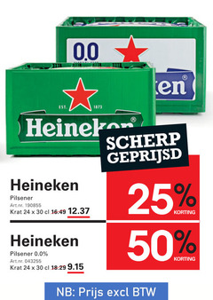  heineken 0.0 krat bier 24 25 30 50 00 pilsener scherp geprijsd 
