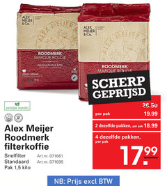  alex meijer koffie 2 4 co. excellent quality heuer roodmerk rouge cafe moulu standard medium gebrand eerlijke filterkoffie snelfilter pak 1 5 kilo eerlijk to scherp geprijsd dezelfde pakken 