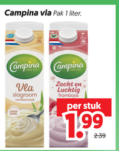  1 50 campina vla pak liter slagroom romig vanillesmaak zacht luchtig framboos stuk 