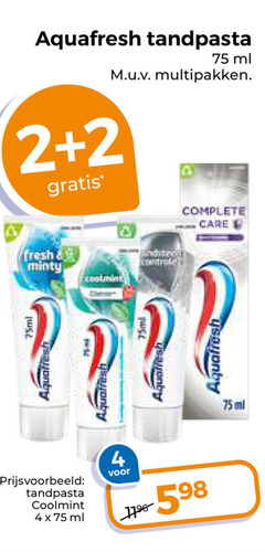  aquafresh tandpasta 2 4 ml multipakken fresh minty controle care 75ml coolmint 