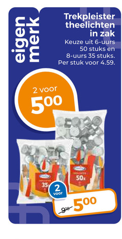  trekpleister huismerk theelichten 2 6 8 35 50 500 merk zak stuks stuk 