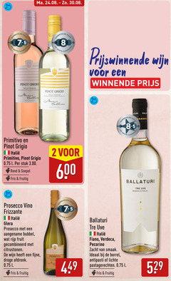  prosecco witte wijn rose 2 8 600 ball hamersma pinot grigio venezie denominazione origine controller mario collin prodotto italia collina prijswinnende winnende primitivo l stuk rond soepel fris fruitig hamer b bianco vino frizzante glera bubbel rijp fruit gecombineerd citrustonen fijne droge afdronk mare fiano pecorino zacht borrel antipasti lichte pastagerechten 