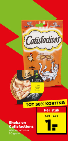  catisfactions sheba kattenvoer kattensnacks 60 delicieux satisfaction poulet filets les fijne kipreepjes stuk 