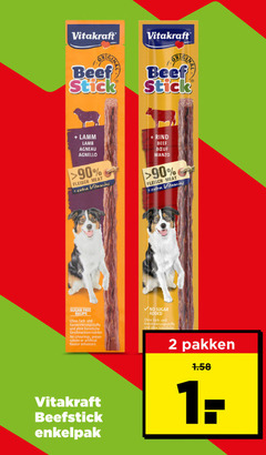  vitakraft hondensnacks 1 2 90 beef stick lamb agneau b meat vitamin vitamins sugar free recipe artificial flavour added pakken beefstick enkelpak 