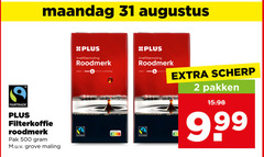  plus huismerk koffie 2 6 12 16 31 500 maandag fairtrade filterkoffie roodmerk pak grove maling snelfiltermaling zacht krachtig scherp trace pakken 