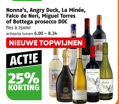  25 angry duck la falco miguel torres bottega prosecco fles 750ml actieprijs nieuwe topwijnen 