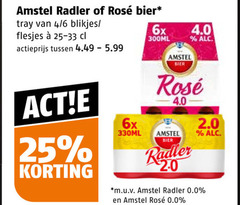  amstel radler bier 25 rosee tray 4 6 blikjes 25-33 actieprijs 5.99 6x 300ml 330ml 2.0 m.u.v 0.0 