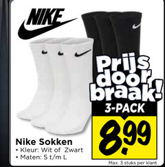  herensokken damessokken 3 nike sokken kleur wit zwart maten l pack stuks 