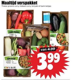 groentenpakket maaltijd verspakket thaise groene curry indiase teriyaki bami ketjap madras oosterse 3.99 