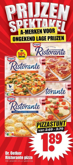  dr oetker diepvriespizza 50 spektakel merken lage dr.oetker appetito ristorante pizza pollo quattro formaggi salame mozzarella dr. glutenvrij 