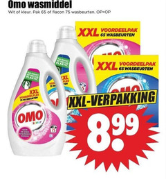  omo wasmiddel 65 wit kleur pak flacon wasbeurten fles plastic jerry xxl hygienisch schoon gemaakt xl 