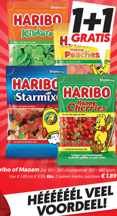  haribo snoep 2 160 260 350 share size 1 kikkers klein happy starmix cherries leven fruitgom confiserie cerise maoam zak uitdeelzak zakken perziken voordeel 