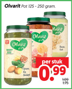  olvarit babyvoeding pot 12 banaan koek stuk spinazie kip aardappelen 