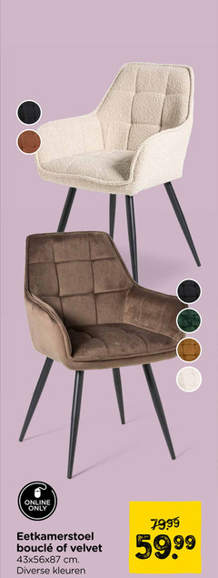  eetkamerstoel online only velvet cm kleuren 