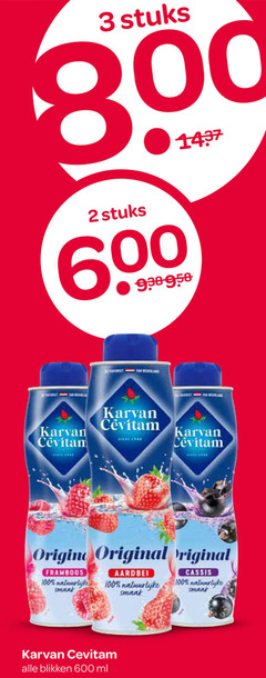  karvan cevitam limonadesiroop 2 3 100 600 stuks tam origin original framboos aardbei cassis blikken ml 