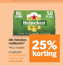  heineken blikjes bier 25 6x 330ml original puur gerstemout pilsener multipacks m.u.v kratten gekoeld varieeren 
