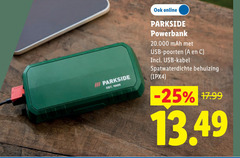  iii parkside online powerbank usb poorten kabel spatwaterdichte behuizing 