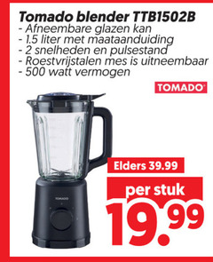  2 500 tomado blender afneembare glazen liter maataanduiding snelheden pulsestand roestvrijstalen mes uitneembaar watt vermogen elders stuk 