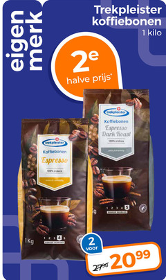  trekpleister huismerk koffiebonen 1 2 100 merk kilo halve espresso arabica dark roast donker gerand 1kg 