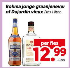  1 vieux bokma jonge graanjenever dujardin fles liter blue label 
