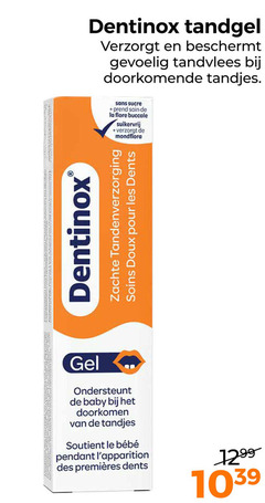  dentinox tandgel beschermt tandvlees doorkomende tandjes sans sucre la flore buccale suikervrij mondflora zachte soins doux pour les dents gel ondersteunt baby le pendant des 