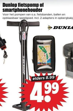  2 dunlop fietspomp smartphonehouder pompen o.a. fietsbanden ballen opblaasbaar speelgoed adapters opbergbakje elders 