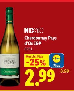  witte wijn chevalier pays chardonnay nix18 l 3.99 