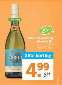  witte wijn 25 organic droog adobe chardonnay emiliana bio reserva chili fles liter aanbieding 