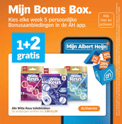  witte reus toiletblok 1 2 3 5 20 25 30 50 100 box week bonusaanbiedingen klik activeer albert delicate oase nederlands reinigt continu spoelbeurten premium hygiene stuk 1x luxe self active reinigings kracht geuren blauw water toiletblokken varieeren activeren combinatie productvarianten combineren 