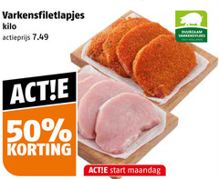  50 100 varkensfiletlapjes kilo actieprijs duurzaam varkensvlees hollands start maandag 