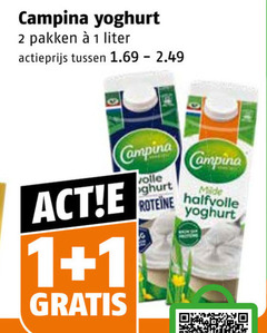  campina yoghurt 1 2 pakken liter actieprijs volle milde halfvolle 
