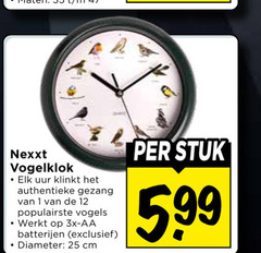 klik op dit plaatje voor een vergroting en voor vergelijkbare aanbiedingen gerelateerd aan
1 12 25 nexxt uur klinkt authentieke gezang vogels 3x aa batterijen diameter cm stuk 5.99 1 12 25 nexxt uur klinkt authentieke gezang vogels 3x aa batterijen diameter cm stuk 5.99