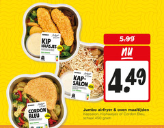  1 180 450 jumbo airfryer kip oven haasjes aardappelpartjes broccoli wortel honing mosterdsaus groente krokant min cordon bleu rode paprika bieslookboter salon kipstukjes spitskool ui kaas knoflooksaus 5.99 maaltijden kapsalon kiphaasjes schaal beter 