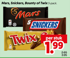  mars snickers twix bounty chocoladerepen 5 pack stuk 