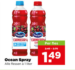  ocean spray fruitdrank 1 cranberry suiker sucres flessen liter fles 
