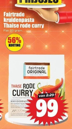  fair trade original boemboe 99 fairtrade kruidenpasta thaise rode curry pak mild 
