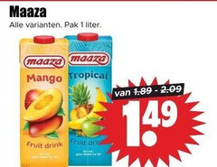  maaza fruitdrank 1 pak liter mango tropical fruit drink drip 