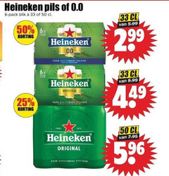  heineken 0.0 blikjes bier 6 25 33 50 pils pack blik 00 puur gerstemout original pilsener 5.99 