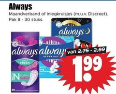  always inlegkruisjes maandverband 8 30 discreet pak stuks daily fresh normal ultra 