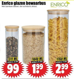  99 1040 enrico glazen bewaarbus bamboe deksel luchtdicht afsluit ml elders 3.99 5.99 